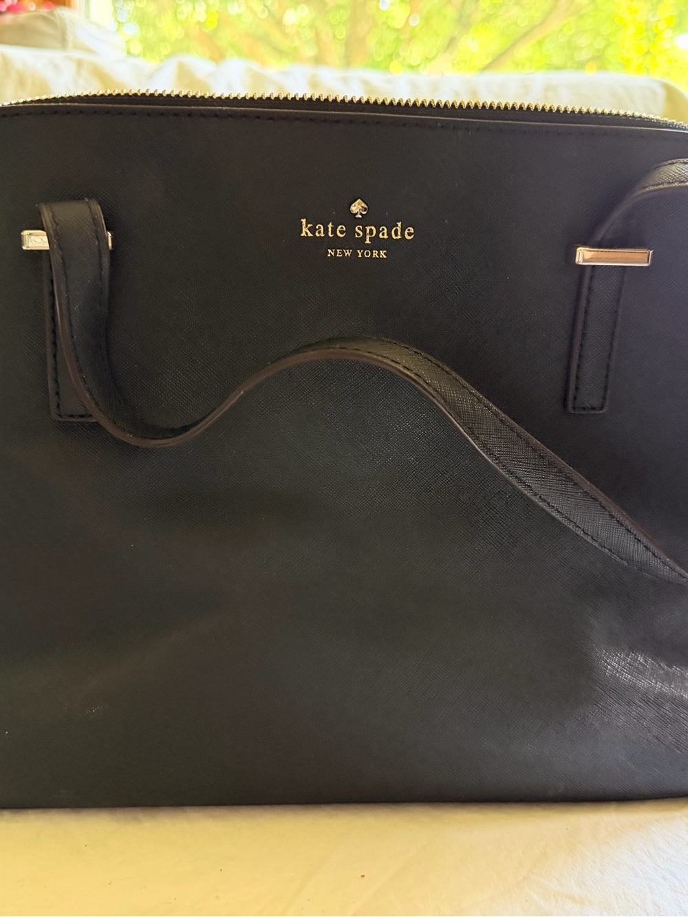 kate spade Black Saffiano Leather Tote with Gold Logo